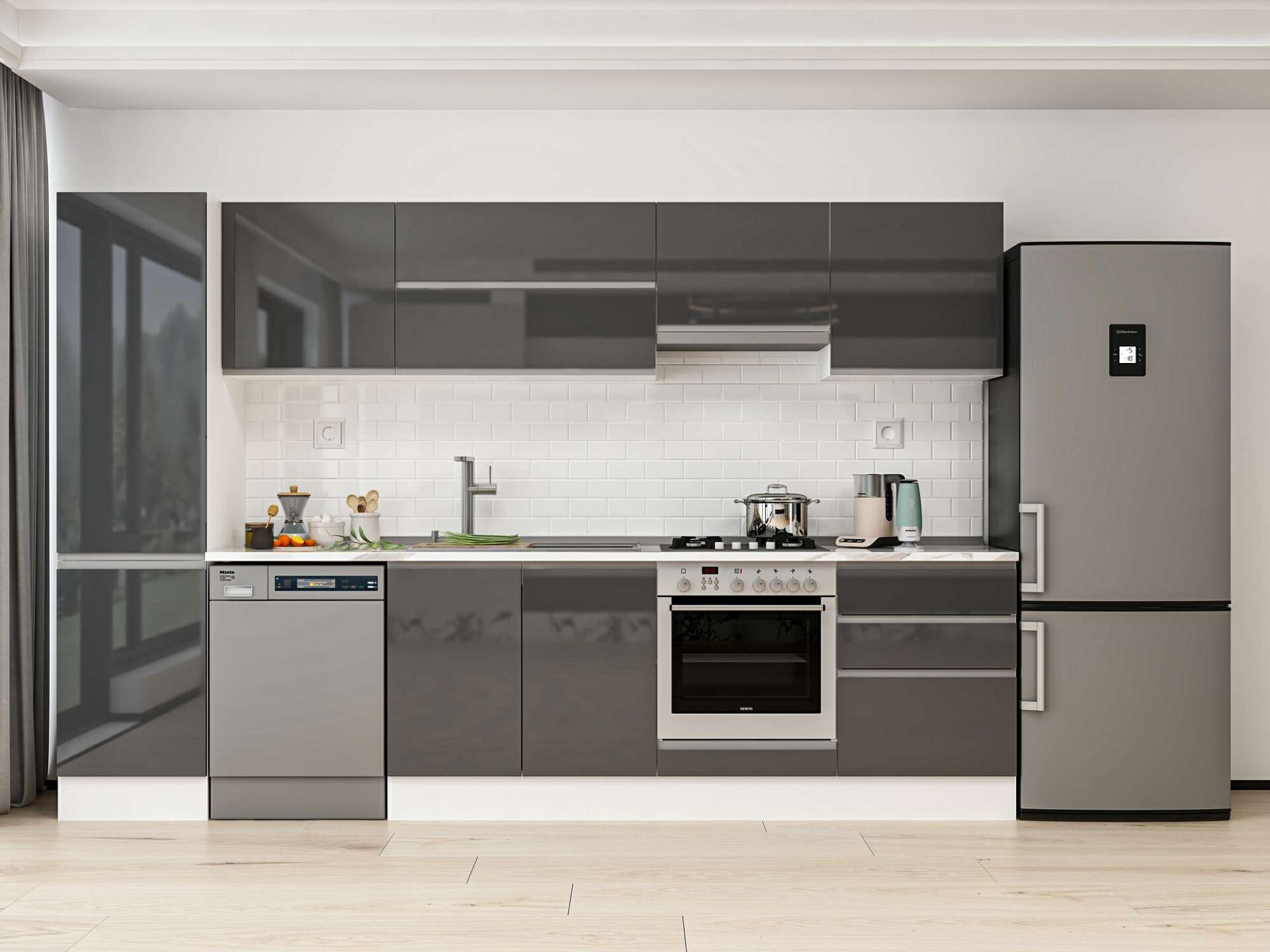 Alvinka 310X210 Cm High Gloss Mutfak Dolabı Mb-E80B50S60-1 High Gloss | Antrasit - Mdf