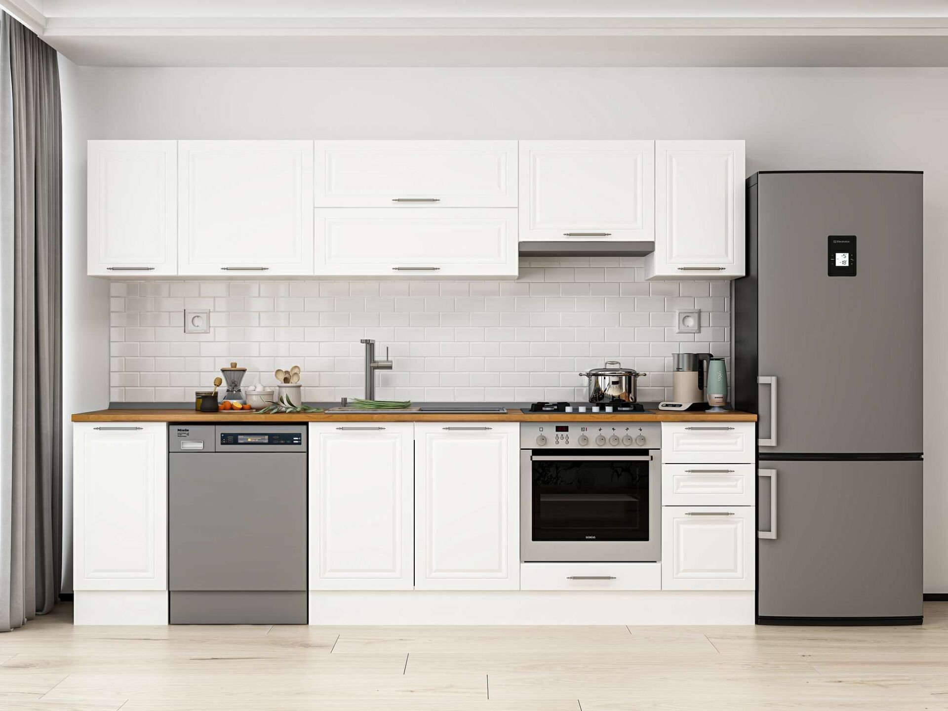 Alvinka 280X210 Cm Klasik Mebran Mutfak Dolabı Beyaz Beyaz M-E80S40S40-1
