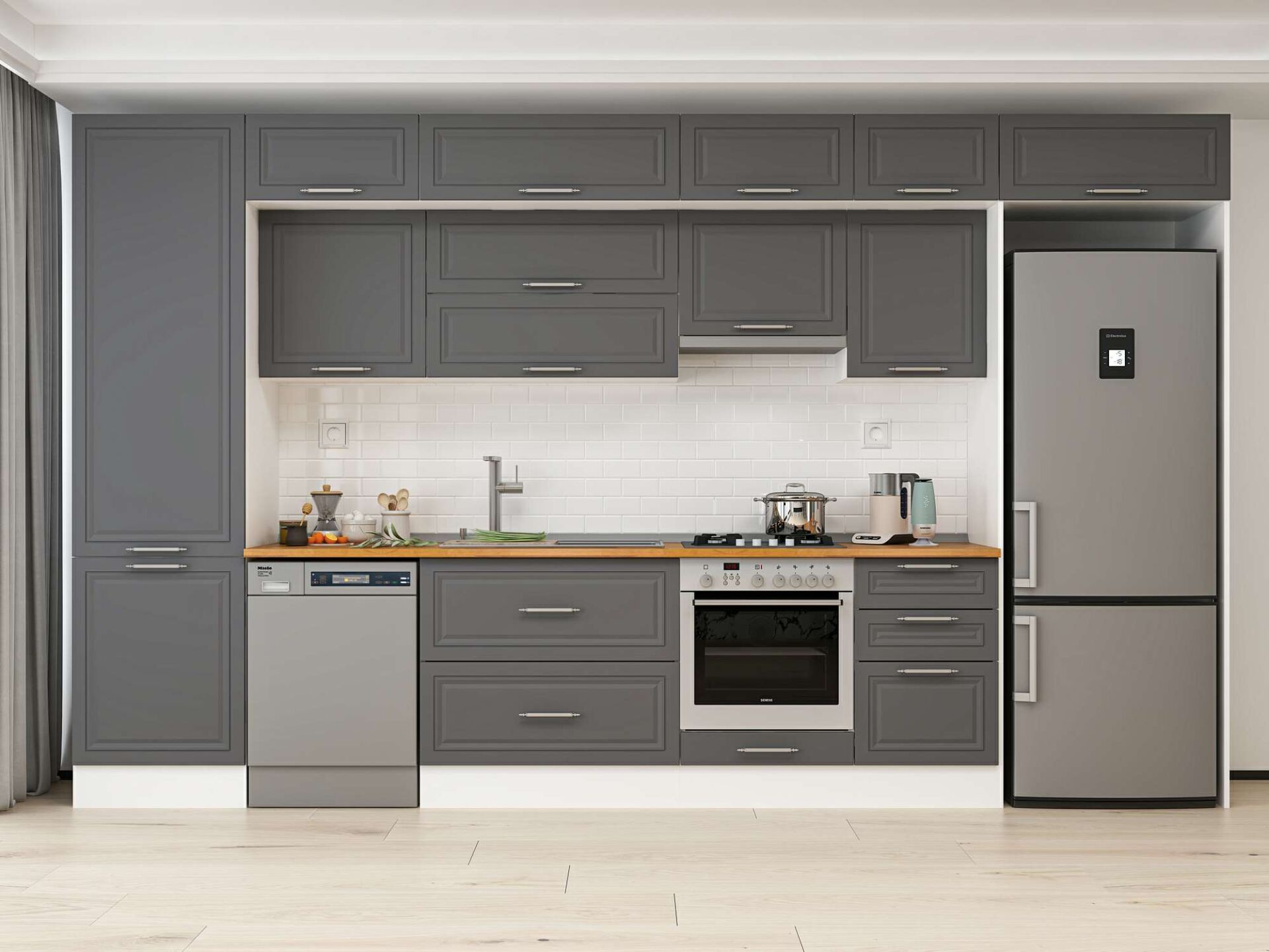 Alvinka 400X240 Cm Klasik Mebran Mutfak Dolabı Beyaz Beyaz Mbb-E90B60S50-1 Mebran | Antrasit - Mdf