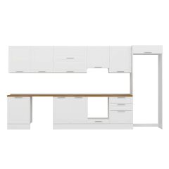 Alvinka 400X222 Cm Klasik Mebran Mutfak Dolabı Mb-E80S60S60-1 Mebran | Beyaz - Mdf