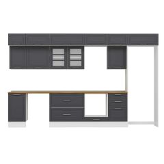 Alvinka 375X240 Cm Klasik Mebran Mutfak Dolabı Mb-E80S45S50-3 Mebran | Antrasit - Suntalam