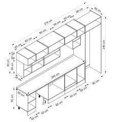 Alvinka 375X240 Cm Klasik Mebran Mutfak Dolabı Mb-E80S45S50-3 Mebran | Antrasit - Suntalam