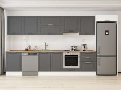 Alvinka 400X222 Cm Klasik Mebran Mutfak Dolabı Mb-E80S60S60-1 Mebran | Antrasit - Mdf