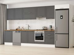 Alvinka 400X222 Cm Klasik Mebran Mutfak Dolabı Mb-E80S60S60-1 Mebran | Antrasit - Mdf