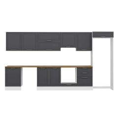 Alvinka 400X222 Cm Klasik Mebran Mutfak Dolabı Mb-E80S60S60-1 Mebran | Antrasit - Mdf