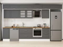 Alvinka 375X240 Cm Klasik Mebran Mutfak Dolabı Mb-E80S45S50-3 Mebran | Antrasit - Mdf