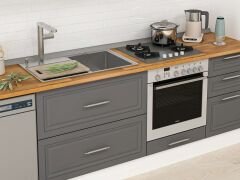 Alvinka 375X240 Cm Klasik Mebran Mutfak Dolabı Mb-E80S45S50-3 Mebran | Antrasit - Mdf