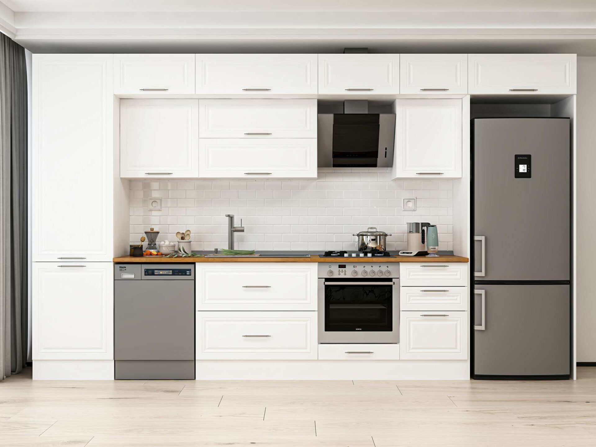 Alvinka 400X240 Cm Klasik Mebran Mutfak Dolabı Beyaz Beyaz Mbb-E90B60S50-2 Mebran | Beyaz - Mdf