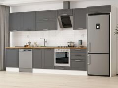 Alvinka 400X222 Cm Klasik Mebran Mutfak Dolabı Mb-E80S60S60-2 Mebran | Antrasit - Suntalam