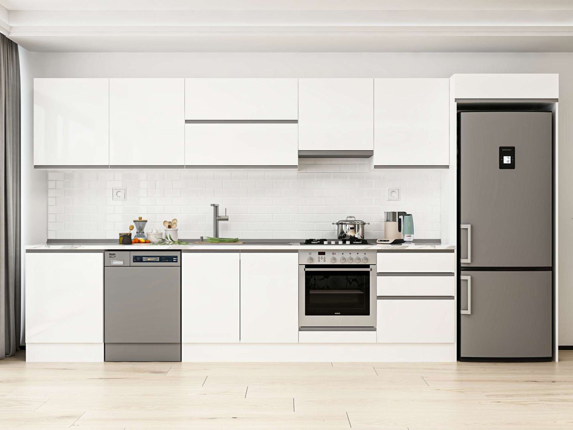 Alvinka 410X222 Cm High Gloss Mutfak Dolabı Mb-E90S60S60-1 High Gloss | Beyaz - Mdf