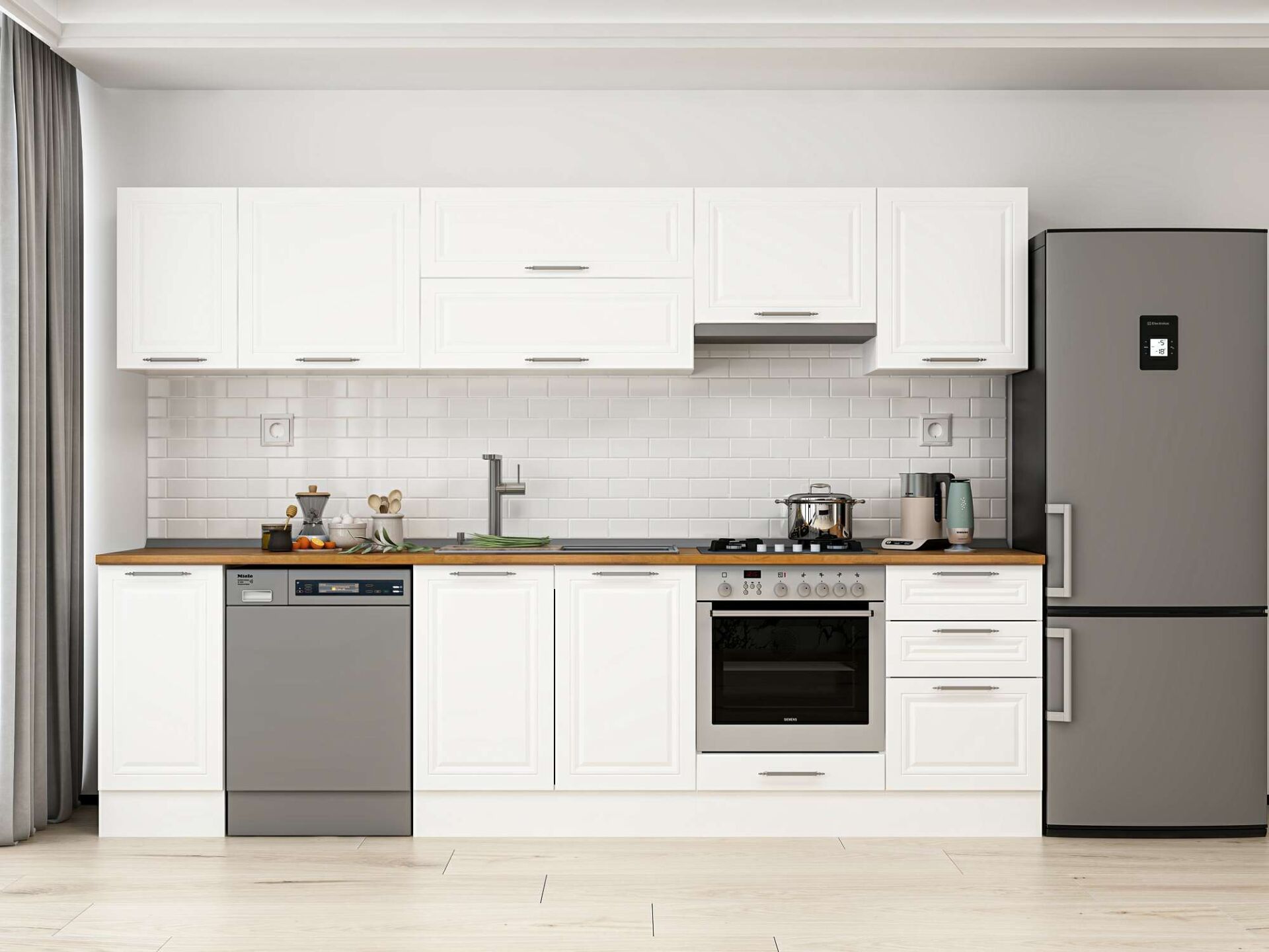 Alvinka 290X210 Cm Klasik Mebran Mutfak Dolabı Beyaz Beyaz M-E80S40S50-1