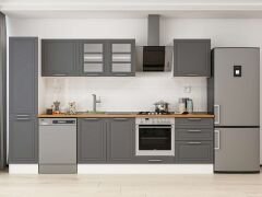 Alvinka 305X210 Cm Klasik Mebran Mutfak Dolabı Mb-E80B45S60-3 Mebran | Antrasit - Mdf