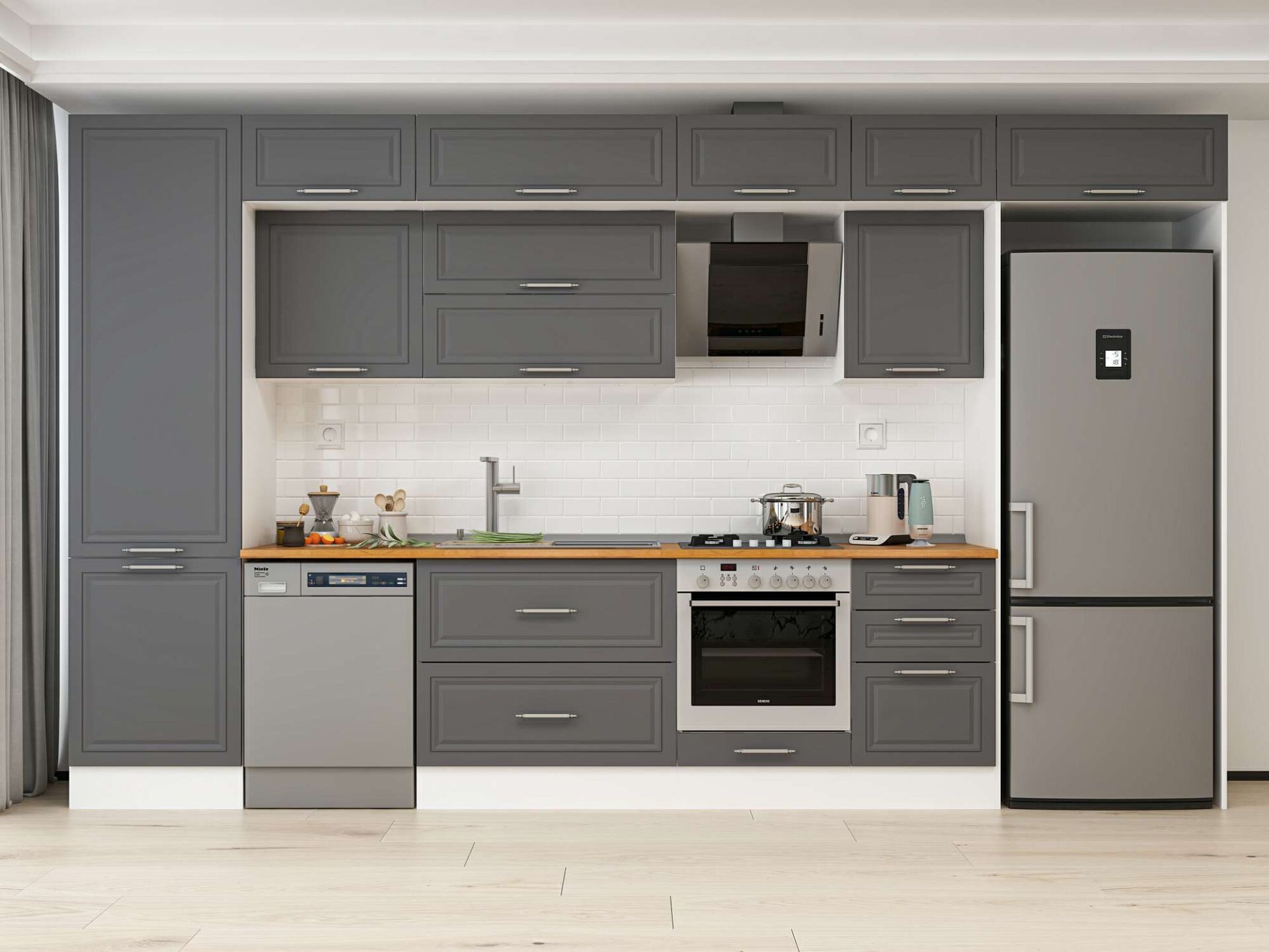 Alvinka 400X240 Cm Klasik Mebran Mutfak Dolabı Beyaz Beyaz Mbb-E90B60S50-2 Mebran | Antrasit - Mdf