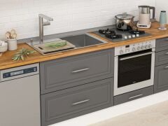 Alvinka 400X240 Cm Klasik Mebran Mutfak Dolabı Beyaz Beyaz Mbb-E90B60S50-2 Mebran | Antrasit - Mdf