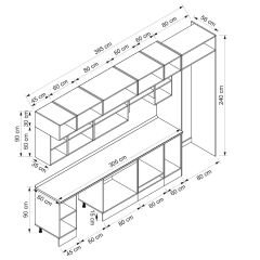 Alvinka 385X240 Cm Klasik Mebran Mutfak Dolabı Mb-E80S45S60-1 Mebran | Antrasit - Suntalam