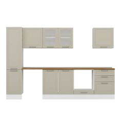 Alvinka 305X210 Cm Klasik Mebran Mutfak Dolabı Mb-E80B45S60-3 Mebran | Kumtaşı - Mdf