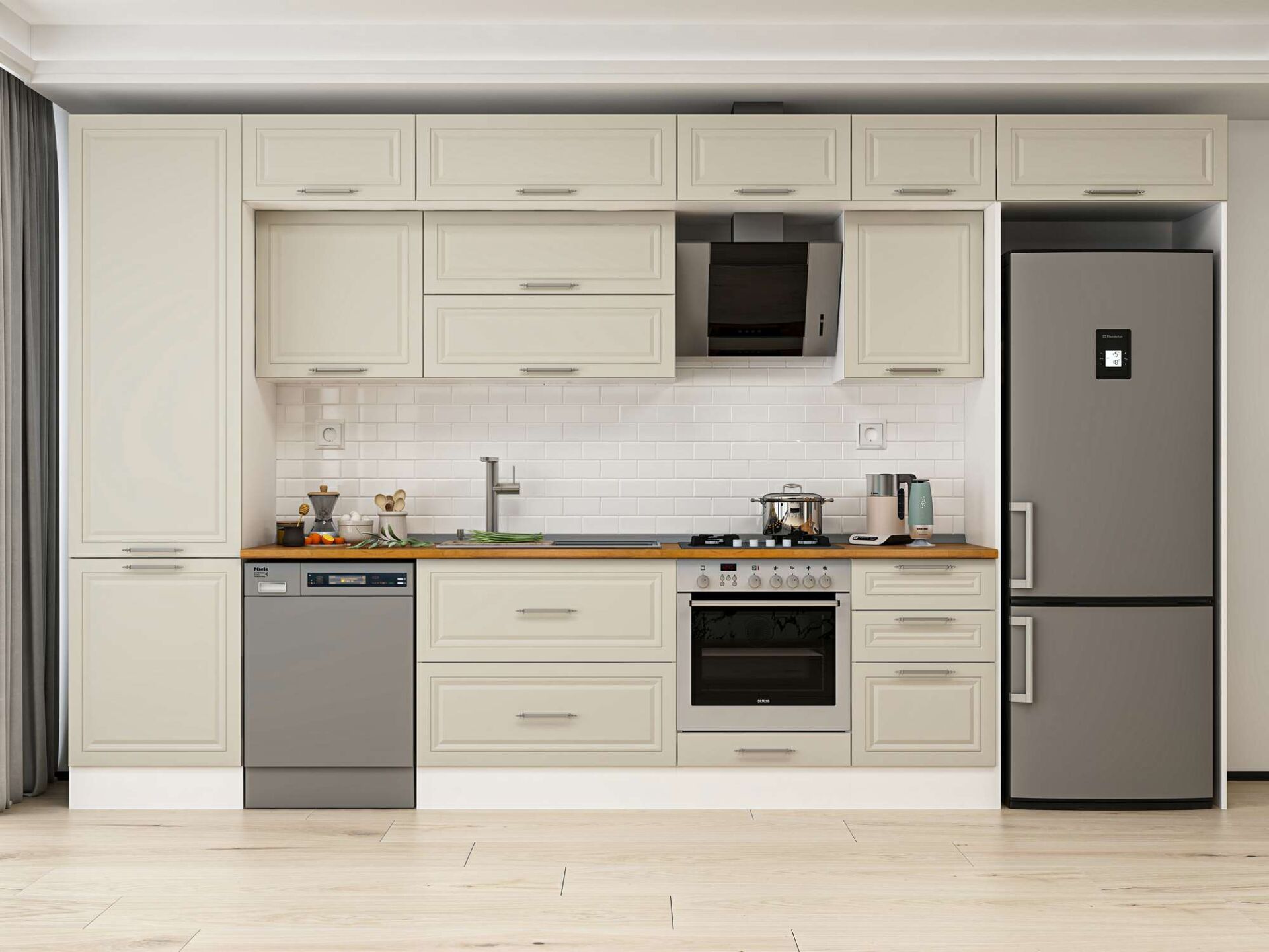 Alvinka 400X240 Cm Klasik Mebran Mutfak Dolabı Beyaz Beyaz Mbb-E90B60S50-2 Mebran | Kumtaşı - Mdf