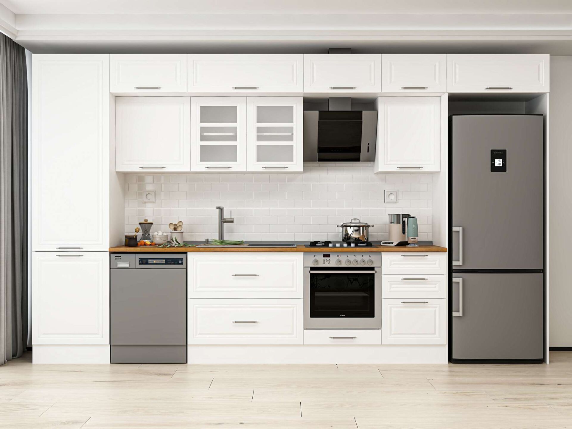 Alvinka 400X240 Cm Klasik Mebran Mutfak Dolabı Beyaz Beyaz Mbb-E90B60S50-3 Mebran | Beyaz - Suntalam