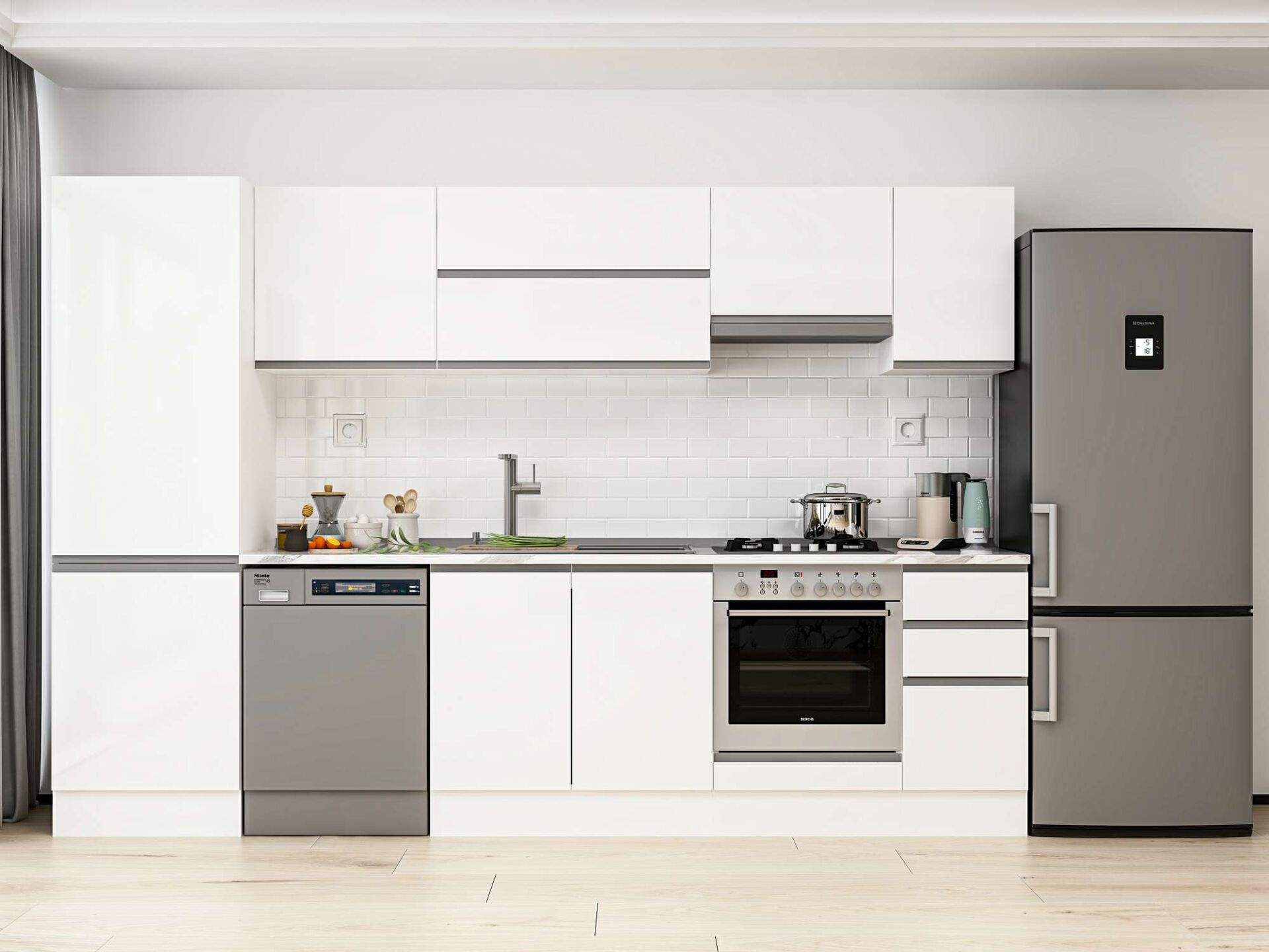 Alvinka 300X210 Cm High Gloss Mutfak Dolabı Mb-E80B60S40-1 High Gloss | Beyaz - Suntalam