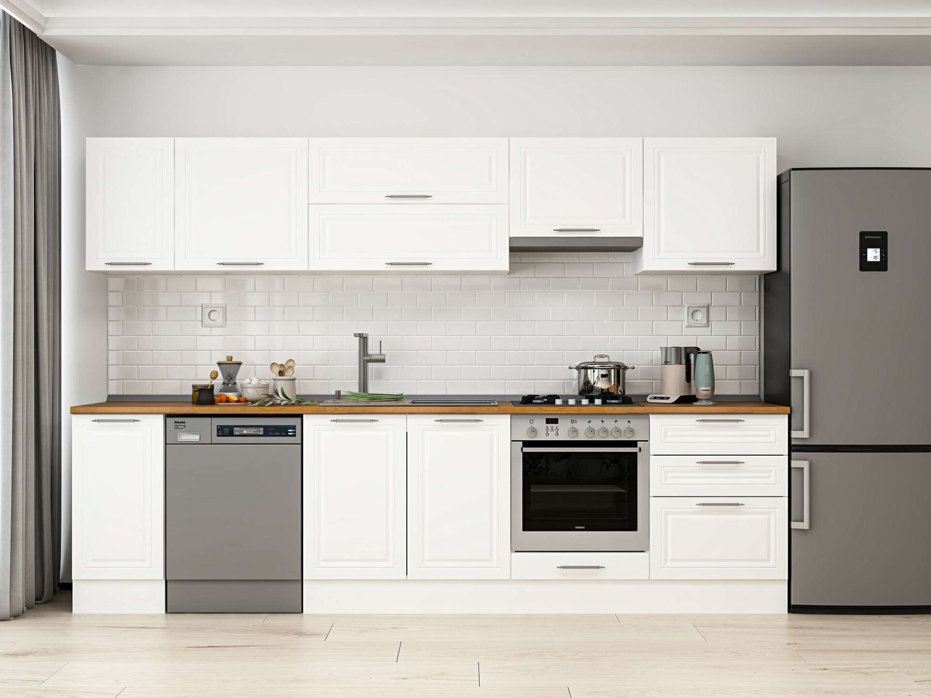 Alvinka 300X210 Cm Klasik Mebran Mutfak Dolabı Beyaz Beyaz M-E80S40S60-1