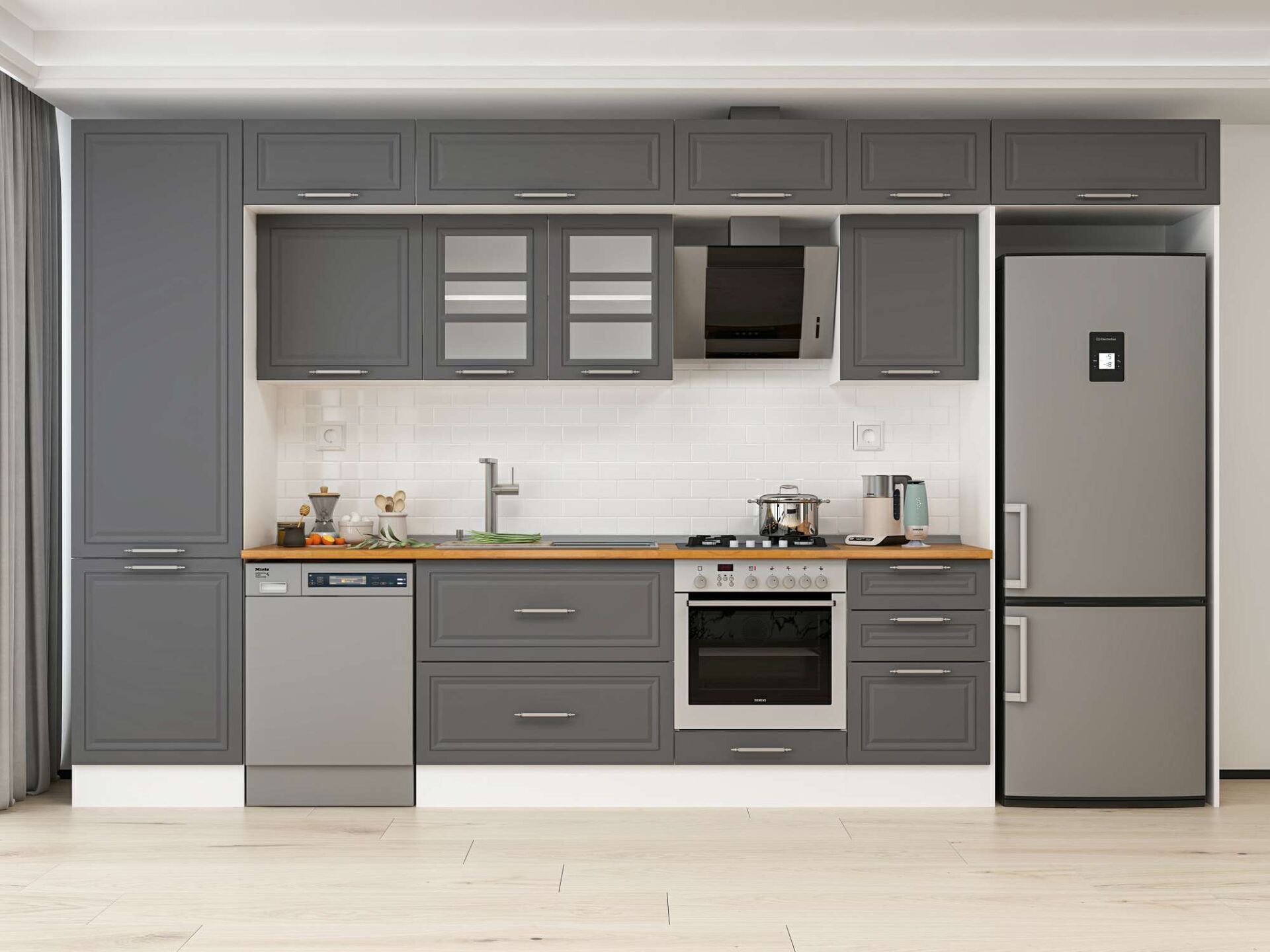 Alvinka 400X240 Cm Klasik Mebran Mutfak Dolabı Beyaz Beyaz Mbb-E90B60S50-3 Mebran | Antrasit - Suntalam