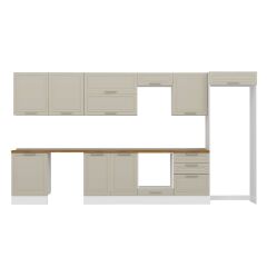 Alvinka 400X222 Cm Klasik Mebran Mutfak Dolabı Mb-E80S60S60-2 Mebran | Kumtaşı - Mdf
