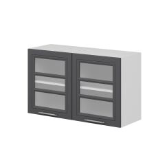 Alvinka Mutfak Modül Mbr_C Üst 2Dk1R 100-H60Cm Dolap Cam Beyaz Antrasit Mdf