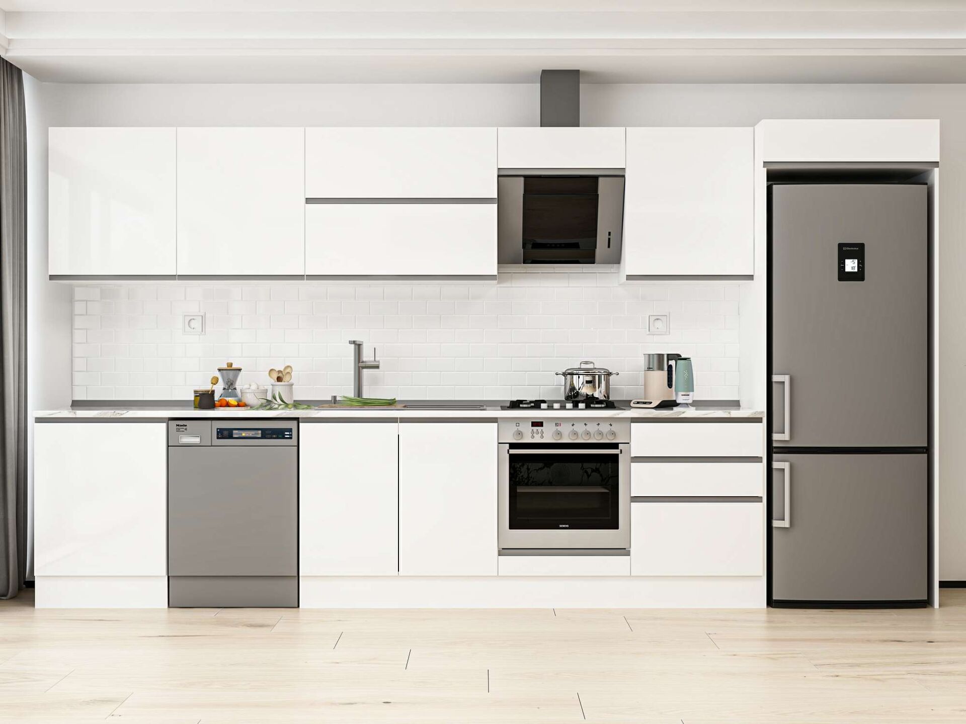 Alvinka 410X222 Cm High Gloss Mutfak Dolabı Mb-E90S60S60-2 High Gloss | Beyaz - Mdf