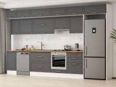 Alvinka 385X240 Cm Klasik Mebran Mutfak Dolabı Mb-E80S45S60-1 Mebran | Antrasit - Mdf