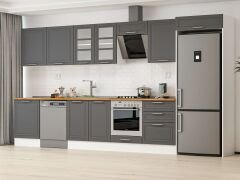 Alvinka 400X222 Cm Klasik Mebran Mutfak Dolabı Mb-E80S60S60-3 Mebran | Antrasit - Suntalam