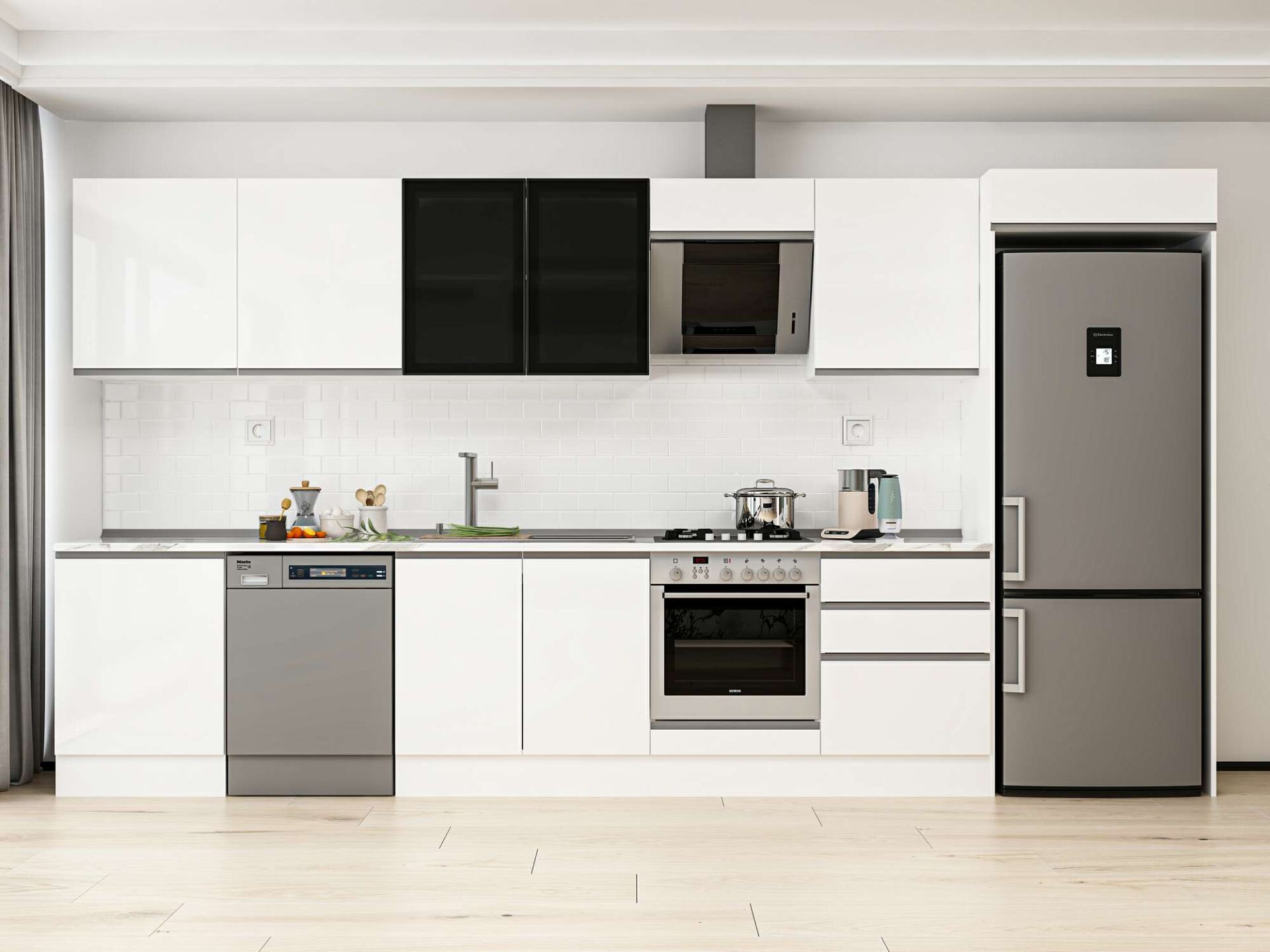 Alvinka 410X222 Cm High Gloss Mutfak Dolabı Mb-E90S60S60-3 High Gloss | Beyaz - Mdf