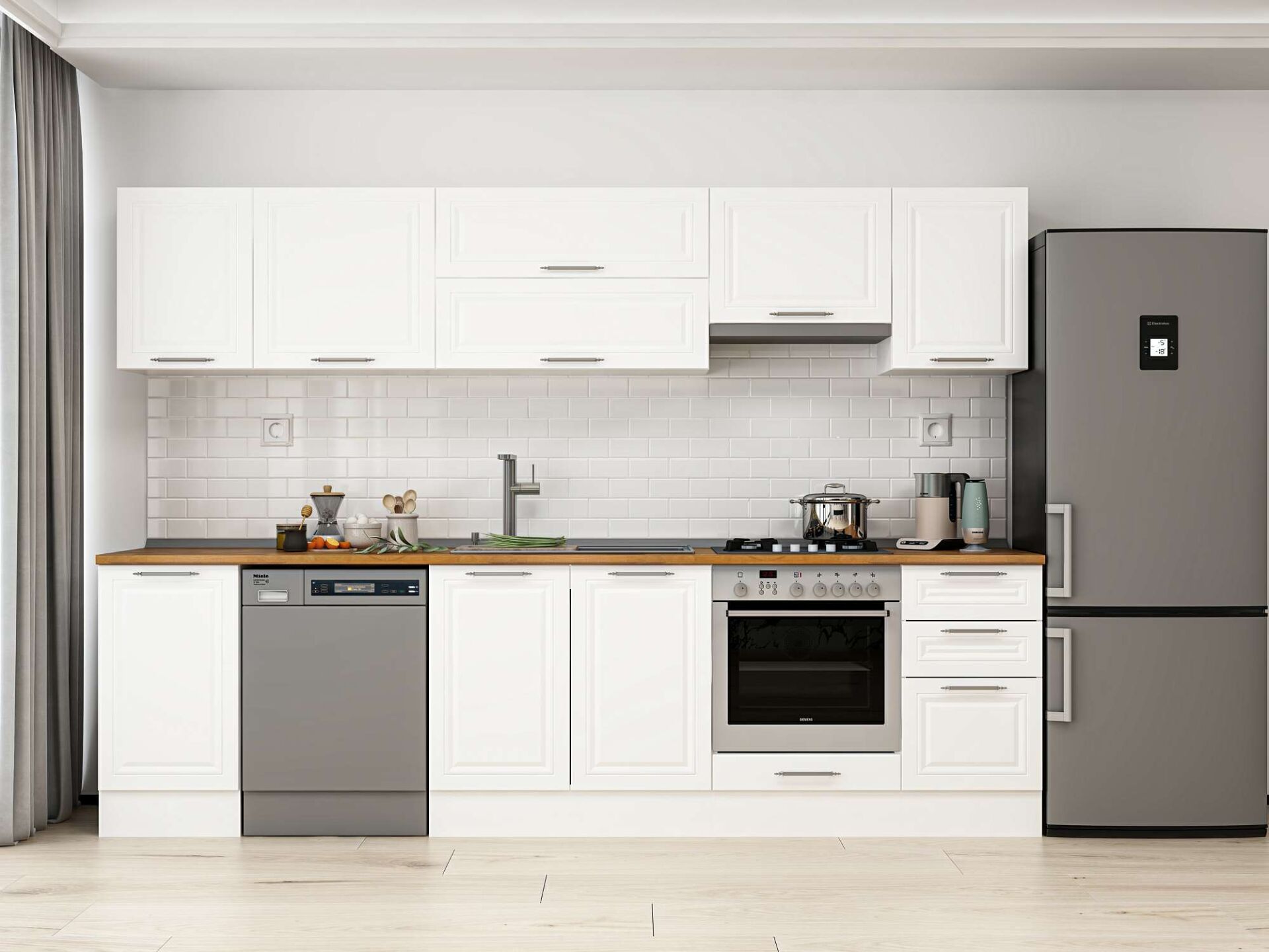 Alvinka 290X210 Cm Klasik Mebran Mutfak Dolabı Beyaz Beyaz M-E80S45S45-1