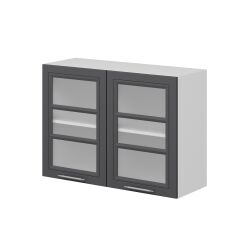 Alvinka Mutfak Modül Mbr_C Üst 2Dk1R 100-H72Cm Dolap Cam Beyaz Antrasit Mdf