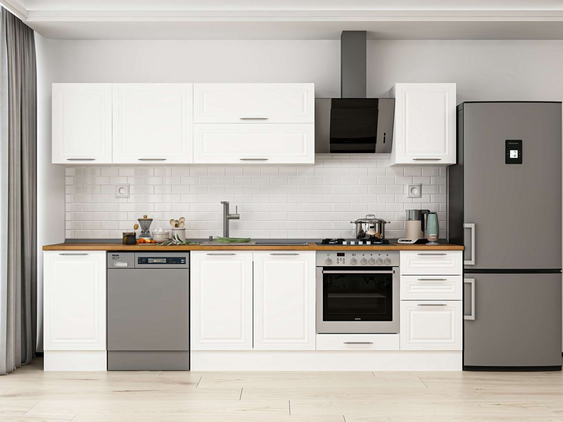 Alvinka 290X210 Cm Klasik Mebran Mutfak Dolabı Beyaz Beyaz M-E80S45S45-2