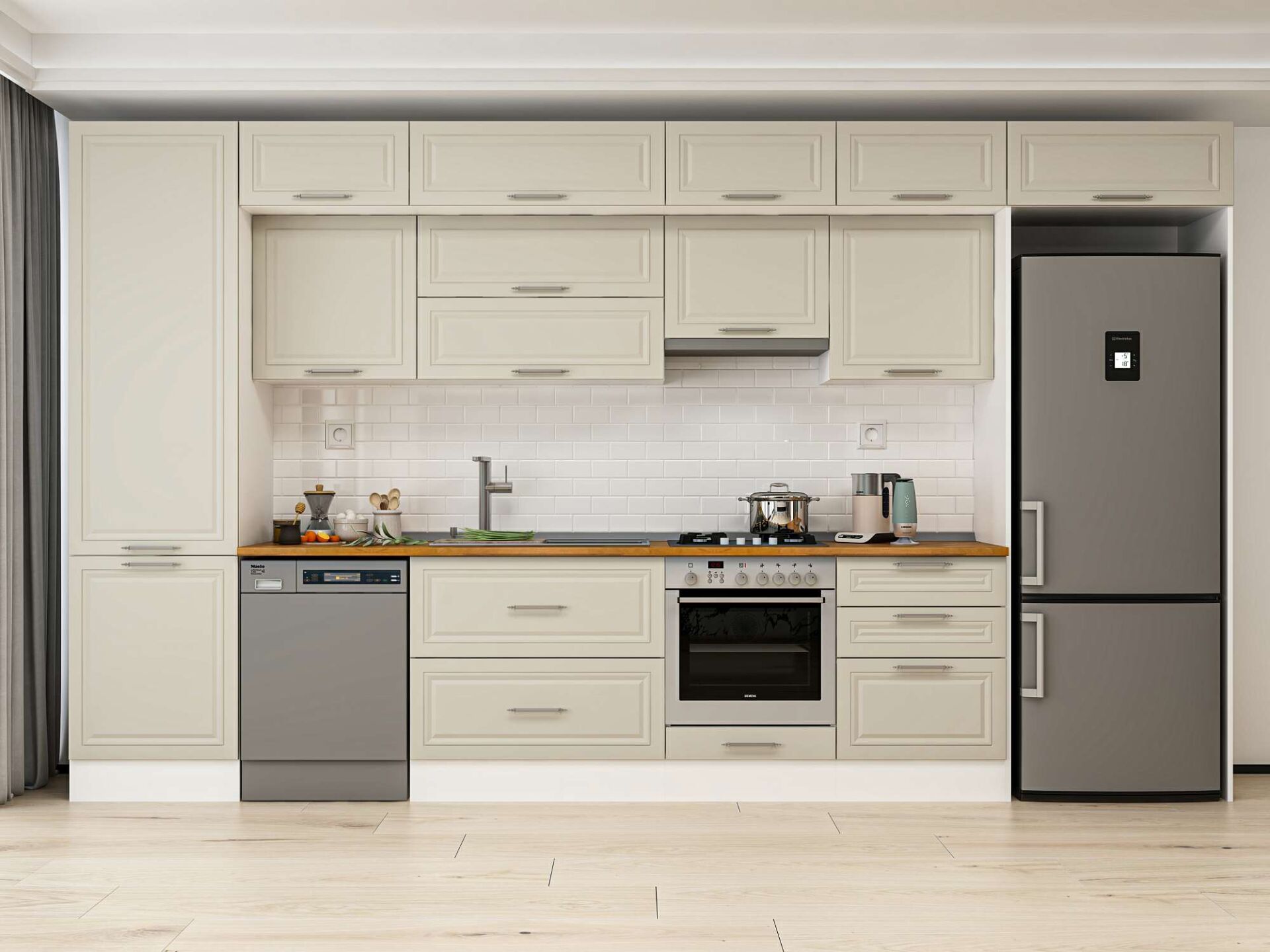 Alvinka 410X240 Cm Klasik Mebran Mutfak Dolabı Beyaz Beyaz Mbb-E90B60S60-1 Mebran | Kumtaşı - Suntalam