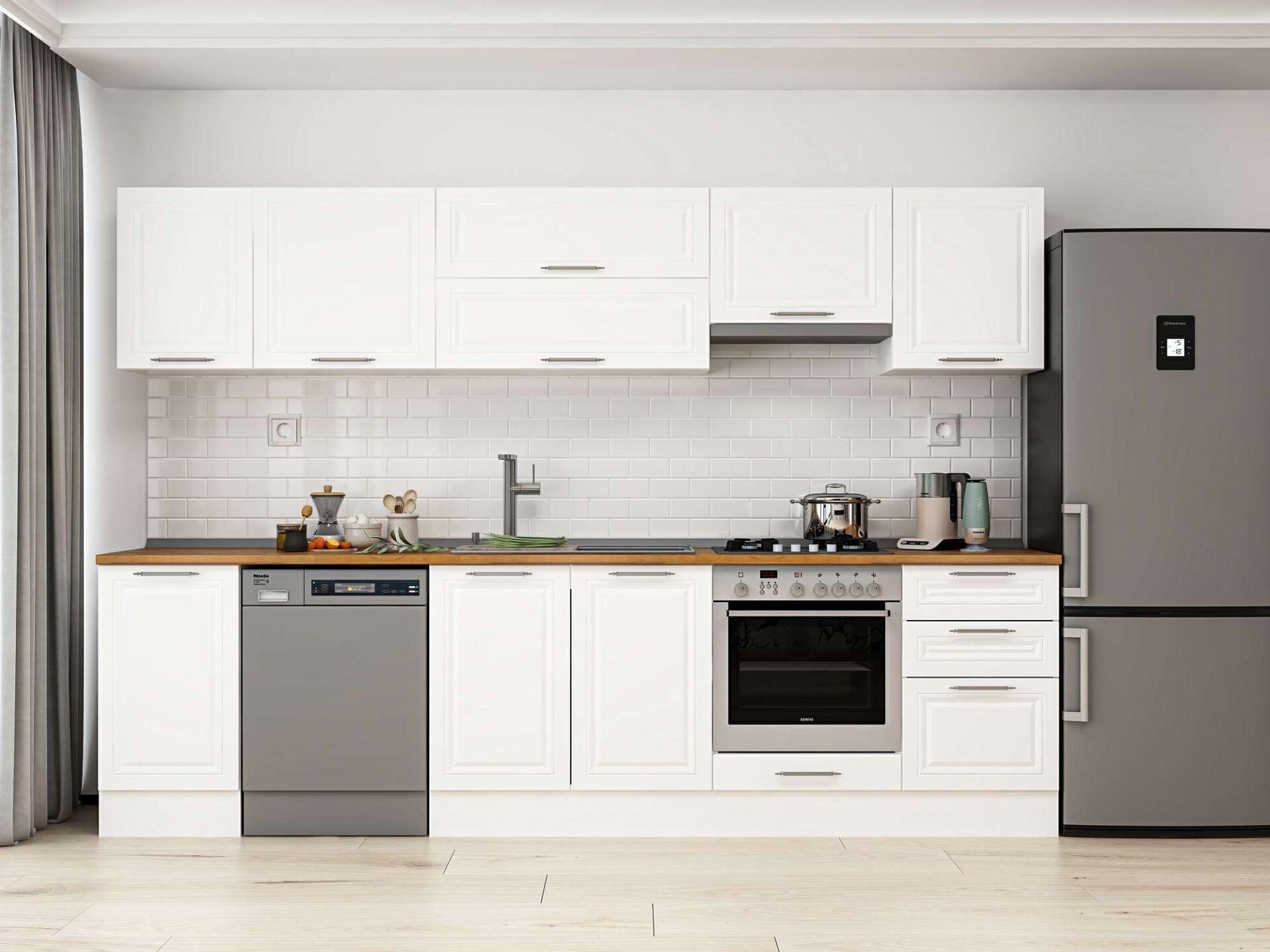 Alvinka 295X210 Cm Klasik Mebran Mutfak Dolabı Beyaz Beyaz M-E80S45S50-1