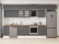 Alvinka 385X240 Cm Klasik Mebran Mutfak Dolabı Mb-E80S45S60-3 Mebran | Antrasit - Suntalam