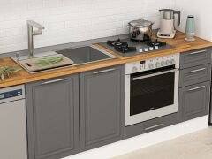 Alvinka 360X222 Cm Klasik Mebran Mutfak Dolabı Mbb-E80B40S40-1 Mebran | Antrasit - Mdf