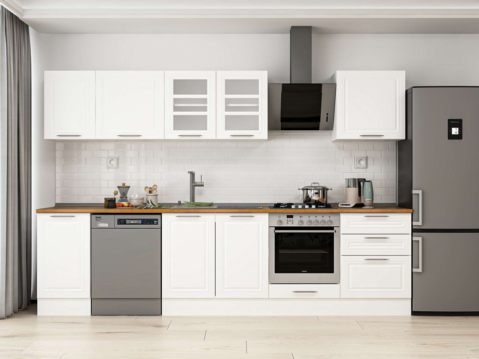 Alvinka 305X210 Cm Klasik Mebran Mutfak Dolabı Beyaz Beyaz M-E80S45S60-3
