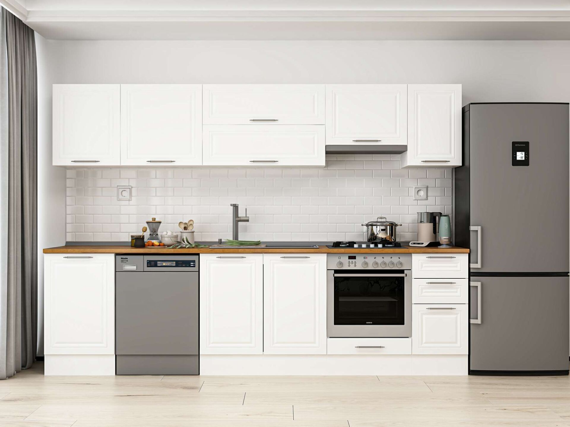 Alvinka 290X210 Cm Klasik Mebran Mutfak Dolabı Beyaz Beyaz M-E80S50S40-1