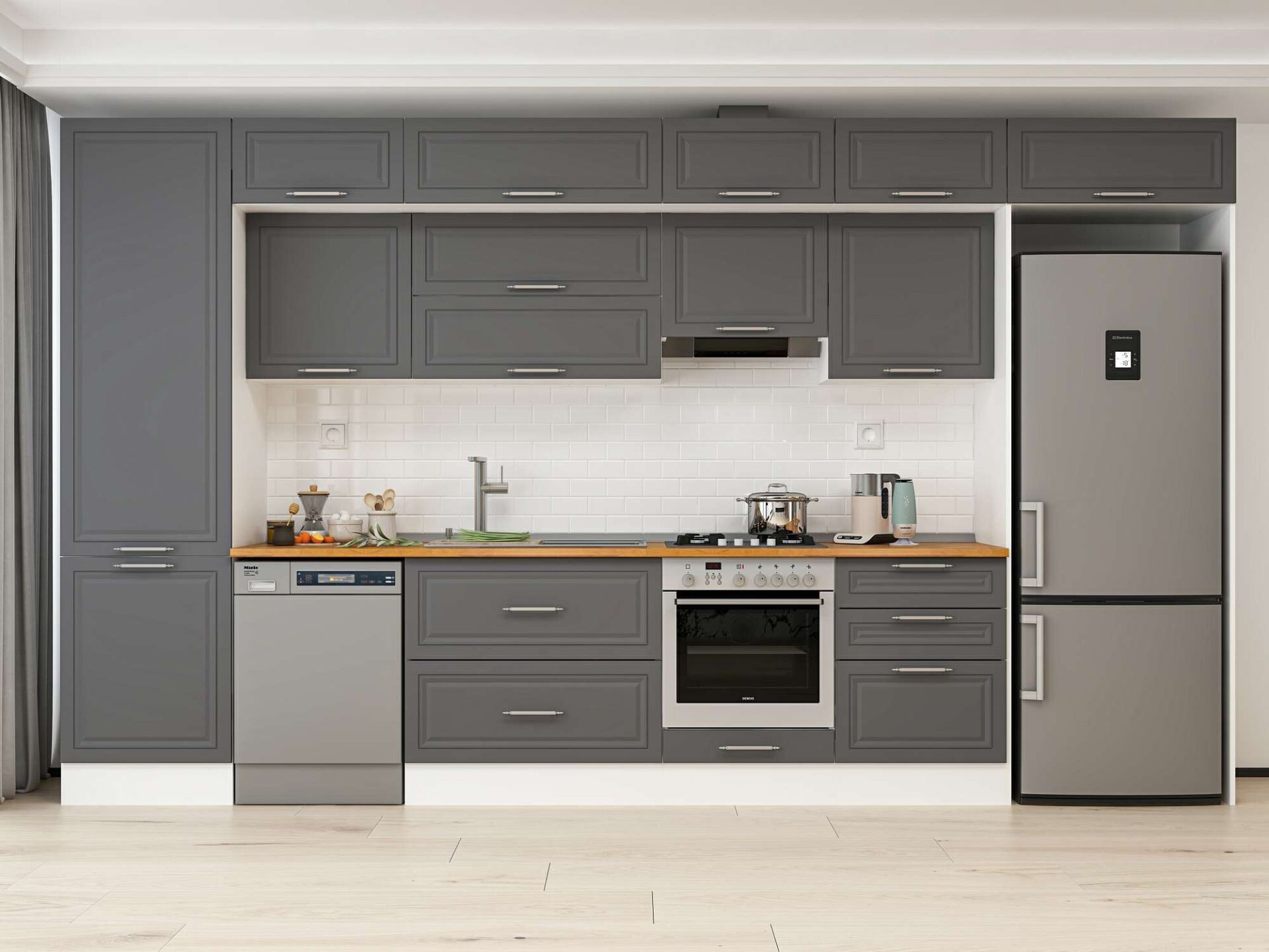 Alvinka 410X240 Cm Klasik Mebran Mutfak Dolabı Beyaz Beyaz Mbb-E90B60S60-2 Mebran | Antrasit - Mdf