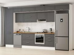 Alvinka 410X240 Cm Klasik Mebran Mutfak Dolabı Beyaz Beyaz Mbb-E90B60S60-2 Mebran | Antrasit - Mdf