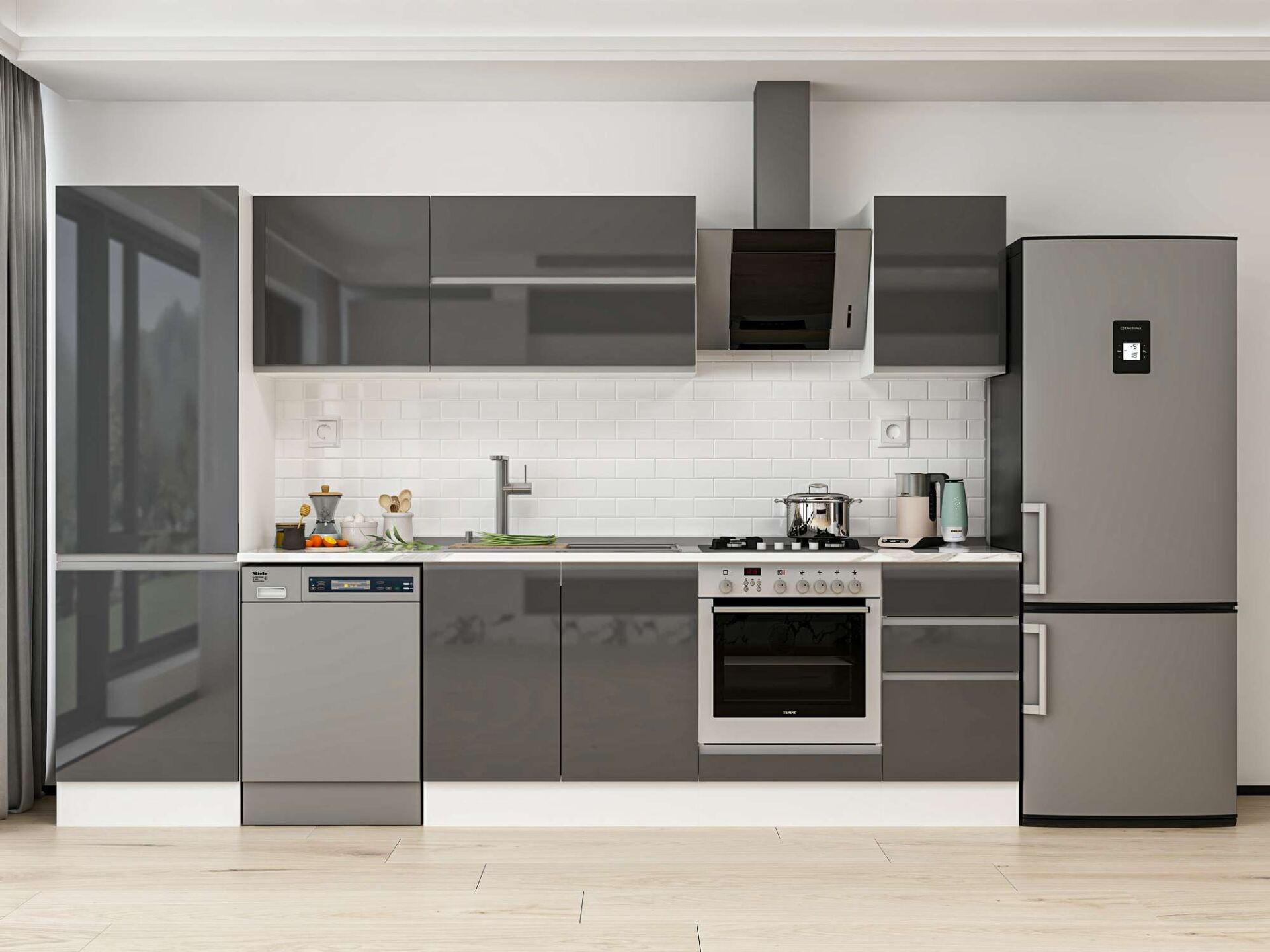 Alvinka 305X210 Cm High Gloss Mutfak Dolabı Mb-E80B60S45-2 High Gloss | Antrasit - Suntalam