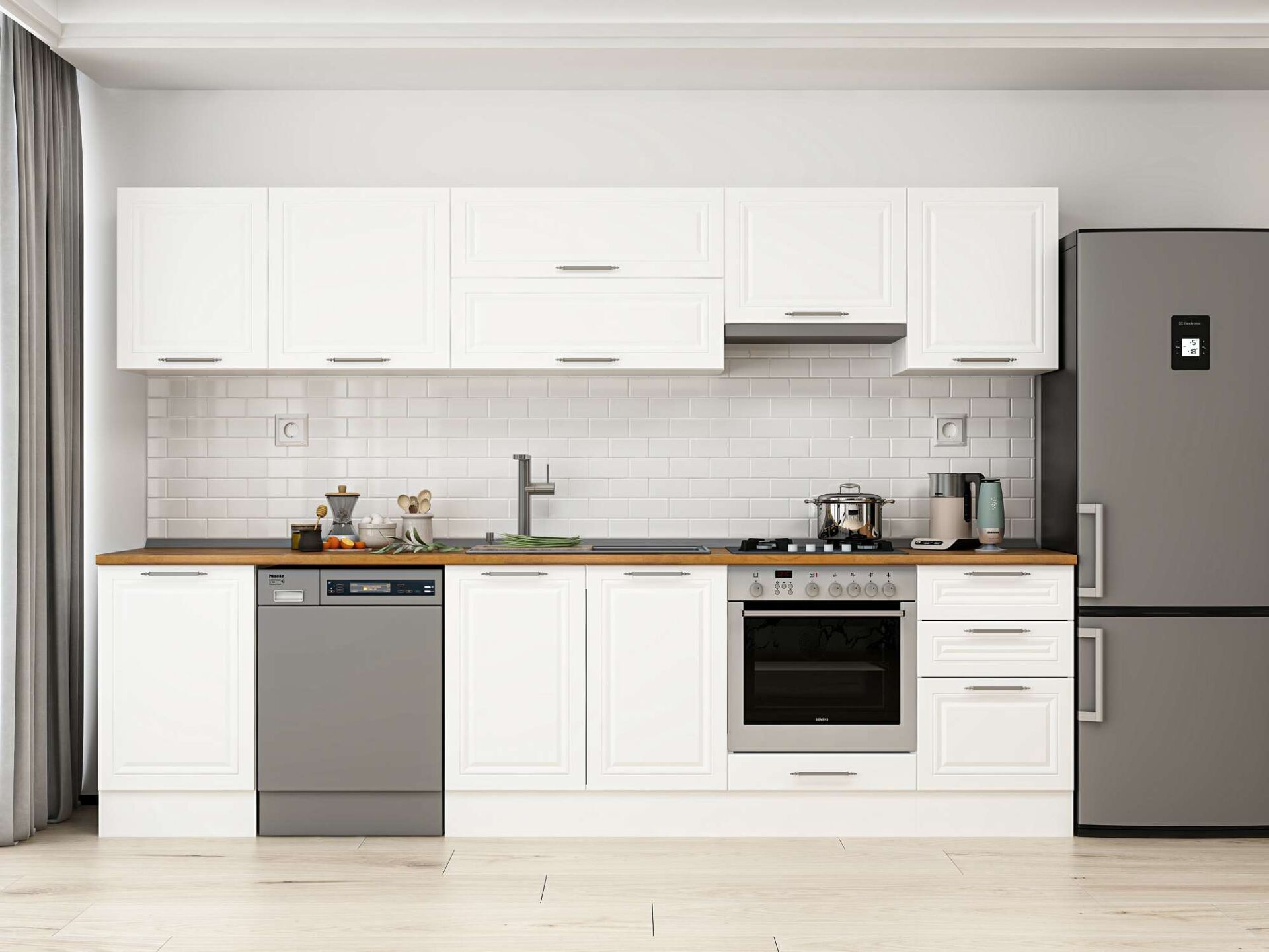Alvinka 300X210 Cm Klasik Mebran Mutfak Dolabı Beyaz Beyaz M-E80S50S50-1