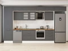 Alvinka 410X240 Cm Klasik Mebran Mutfak Dolabı Beyaz Beyaz Mbb-E90B60S60-3 Mebran | Antrasit - Mdf