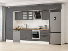 Alvinka 410X240 Cm Klasik Mebran Mutfak Dolabı Beyaz Beyaz Mbb-E90B60S60-3 Mebran | Antrasit - Mdf