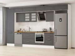 Alvinka 410X240 Cm Klasik Mebran Mutfak Dolabı Beyaz Beyaz Mbb-E90B60S60-3 Mebran | Antrasit - Mdf