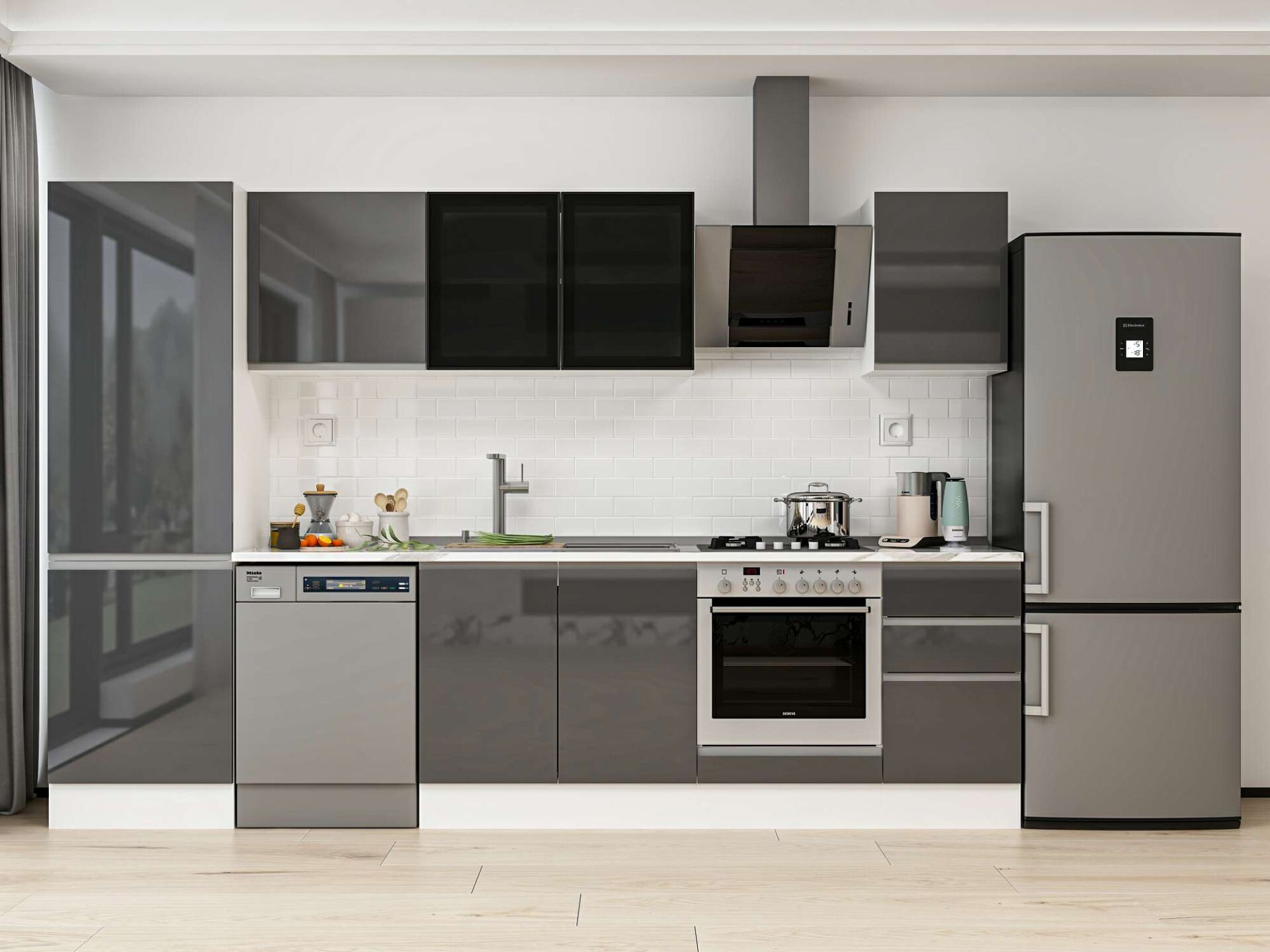 Alvinka 305X210 Cm High Gloss Mutfak Dolabı Mb-E80B60S45-3 High Gloss | Antrasit - Suntalam