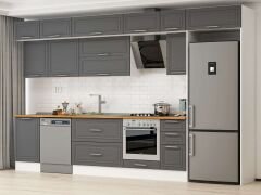 Alvinka 370X240 Cm Klasik Mebran Mutfak Dolabı Mb-E80S50S40-2 Mebran | Antrasit - Suntalam