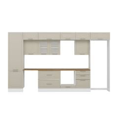 Alvinka 410X240 Cm Klasik Mebran Mutfak Dolabı Beyaz Beyaz Mbb-E90B60S60-3 Mebran | Kumtaşı - Mdf